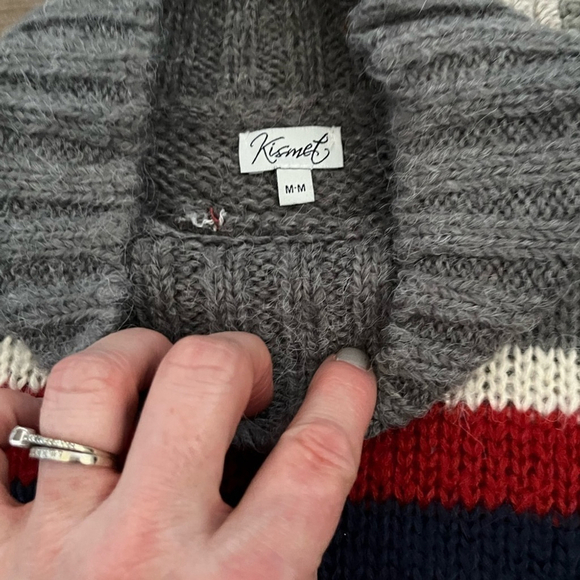 Kismet Striped Knit Mock Neck Sweater - Medium Red Grey Navy White Cozy - Picture 7 of 10